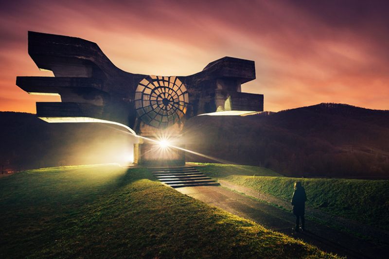Nocturnal photographs by Yang Xiao of former Soviet monuments take on an alien feel