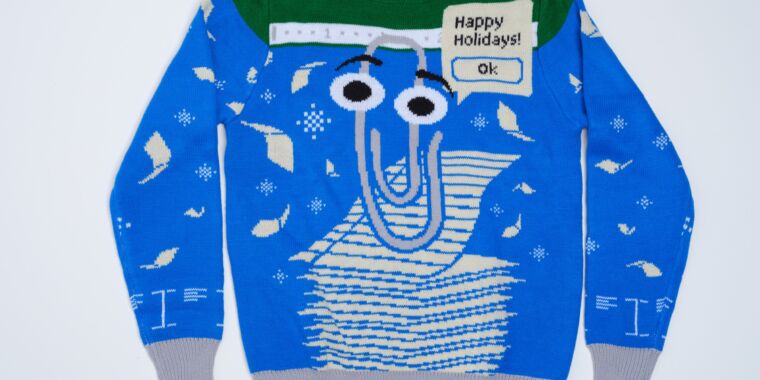 This year’s ugly Microsoft sweater has a suggestion for you: It’s Clippy