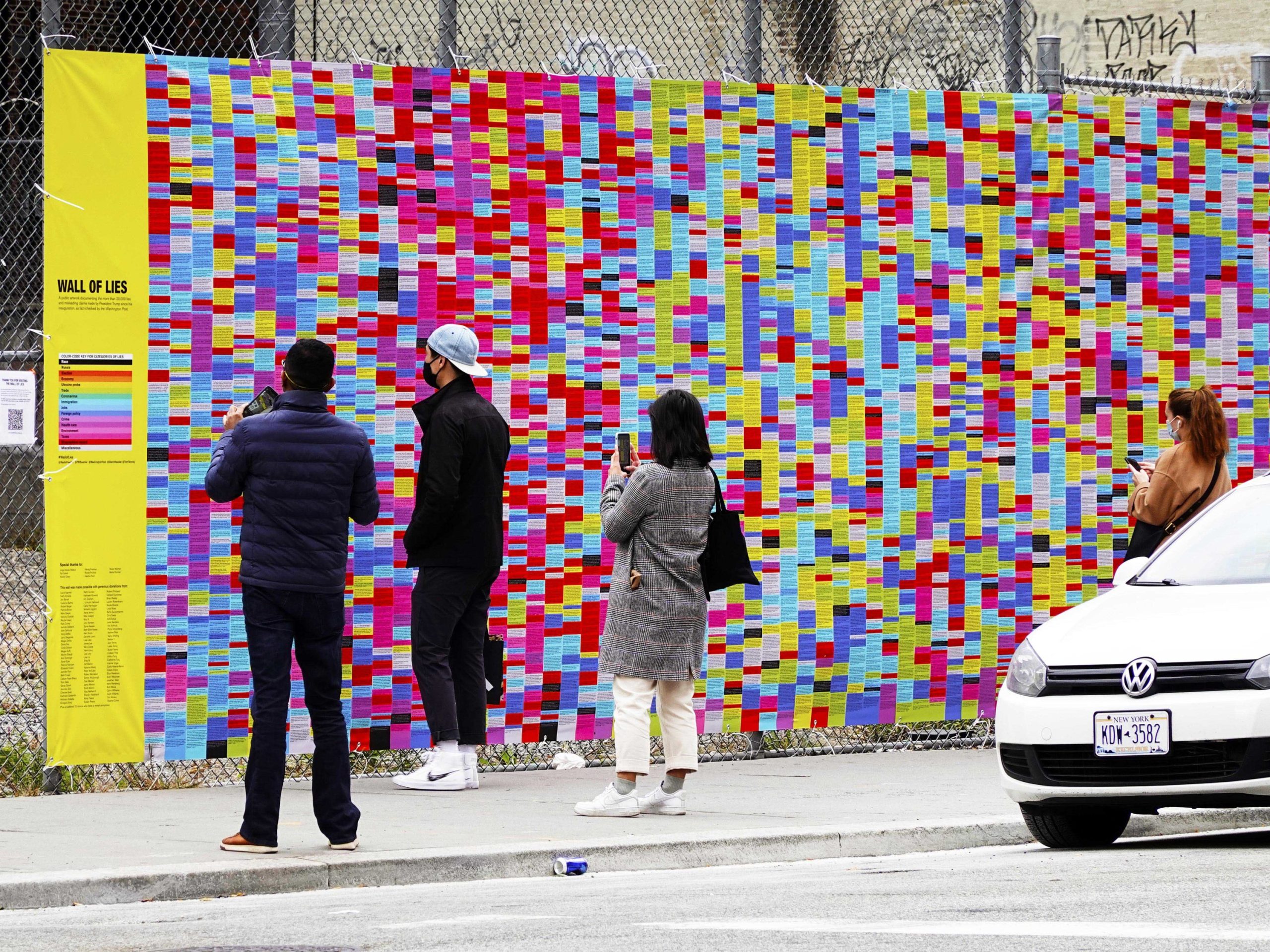 A massive mural featuring 20,000 of Trump's lies has been installed in Soho